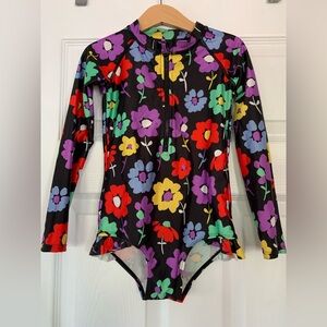 H&M girls half zip rash guard floral one piece swimsuit